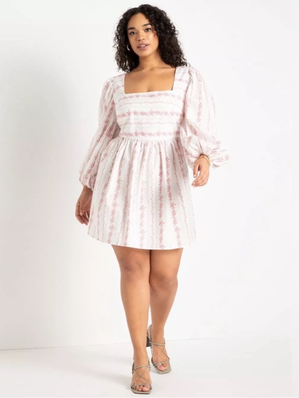 ELOQUII Tie Back Floral Mini Dress white pink girly feminine floral print 22 - Picture 4 of 15